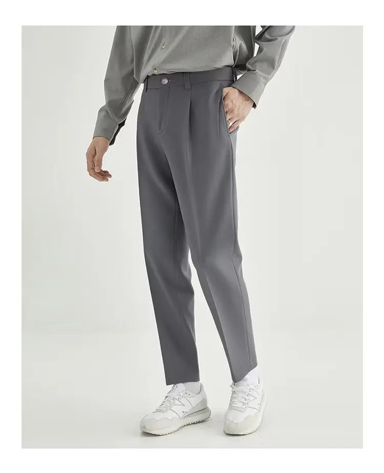 Spring and Summer Draped Trousers for Men's Cropped Trousers Straight Loose Men's Light Business Draped Casual Pants