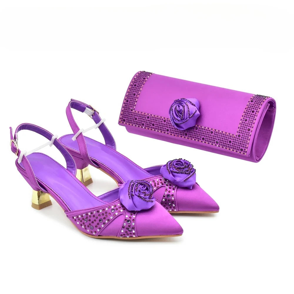 2026 Latest Italian Design African Women's High Heels Pointed Toe Sandals Party Wedding Party Shoes and Bags Set for Wedding