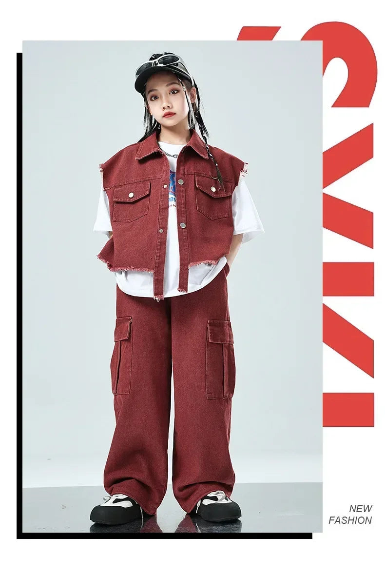 Children Hip Hop Jazz Fashion Show BoyGirl Loose Vest Baggy Pan t T-shirt Suits Sets Dance Performance Clothes Kids Tracksuits