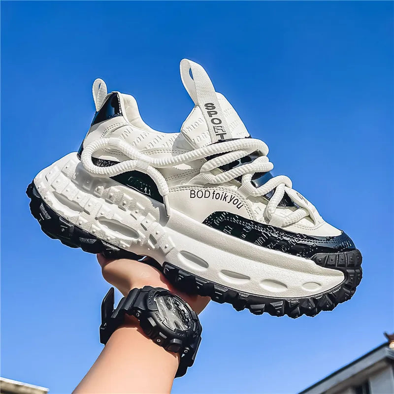 Trendy Dad Sneakers Thick Bottom Heightening Men's Casual Sports Shoes Spring Summer New Style round Toe Low Top EVA Insole