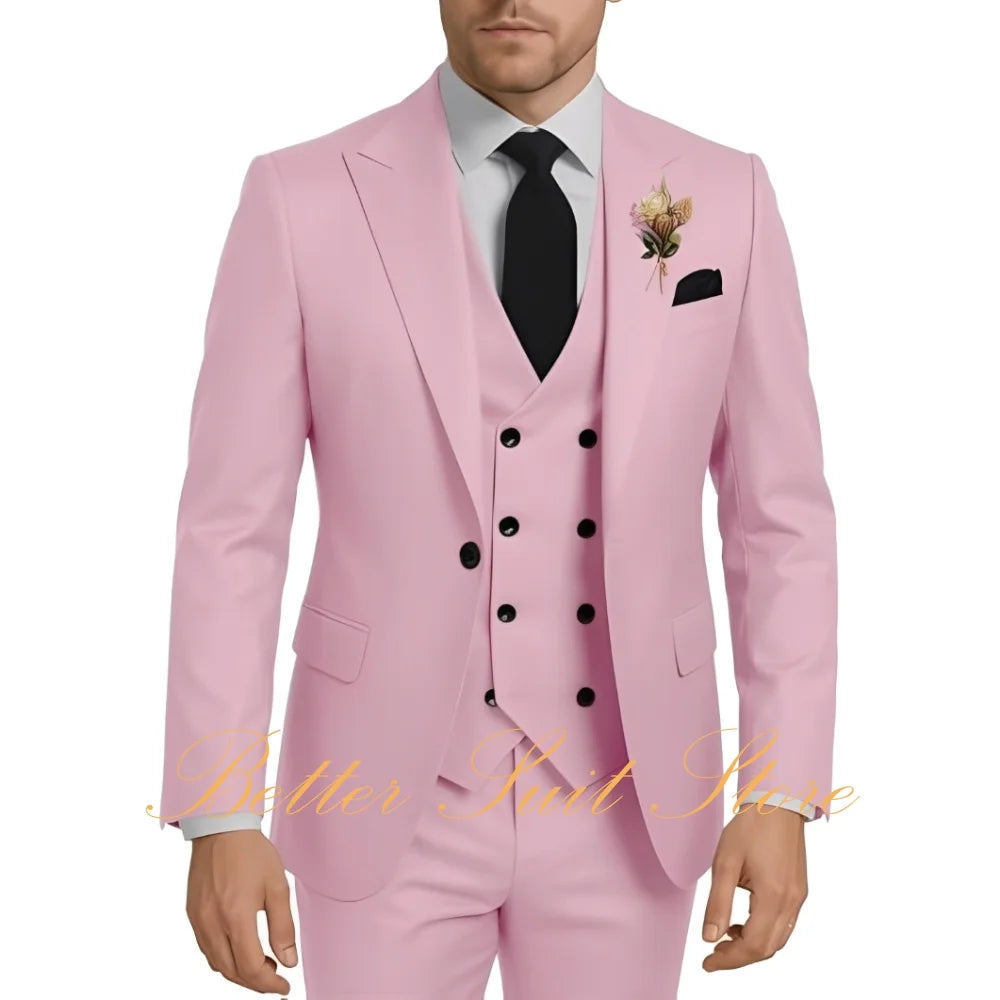 Men's Suits 3 Piece Set Wedding Groom Tuxedo Slim Fit Blazer Vest Pants One Button Jacket Formal Men Suit Set