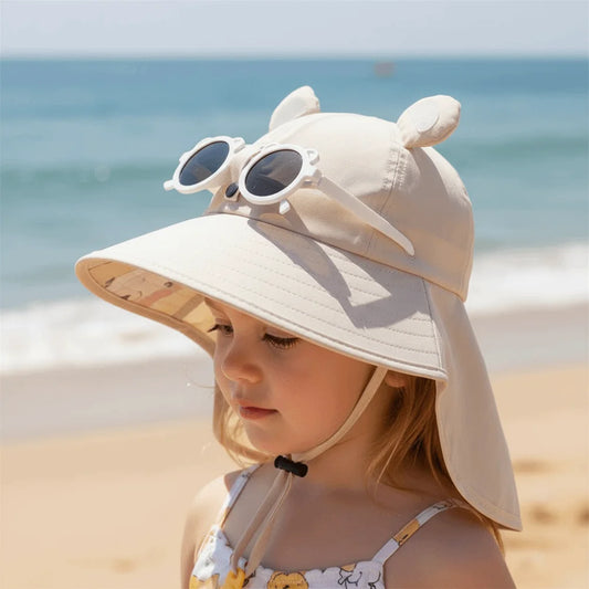 Big Brim Children's Sun Hat Sun Protection Extended Shawl Children Beach Cap Neck Cover Breathable Cartoon Fisherman Hat