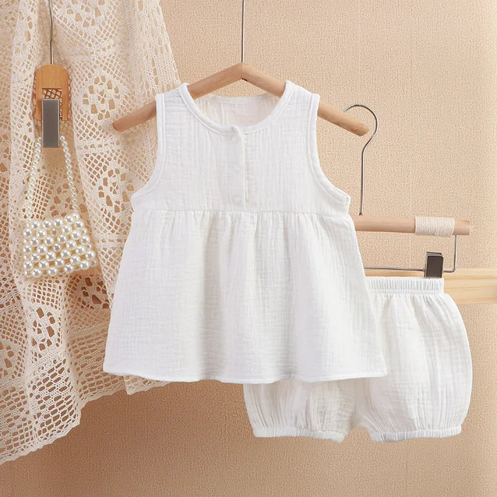 Toddler Girl Outfit Cotton Set 1-5Y Kids Girls Sleeveless Ruffle Top and Shorts Cute Casual Summer Children's Clothing Wear