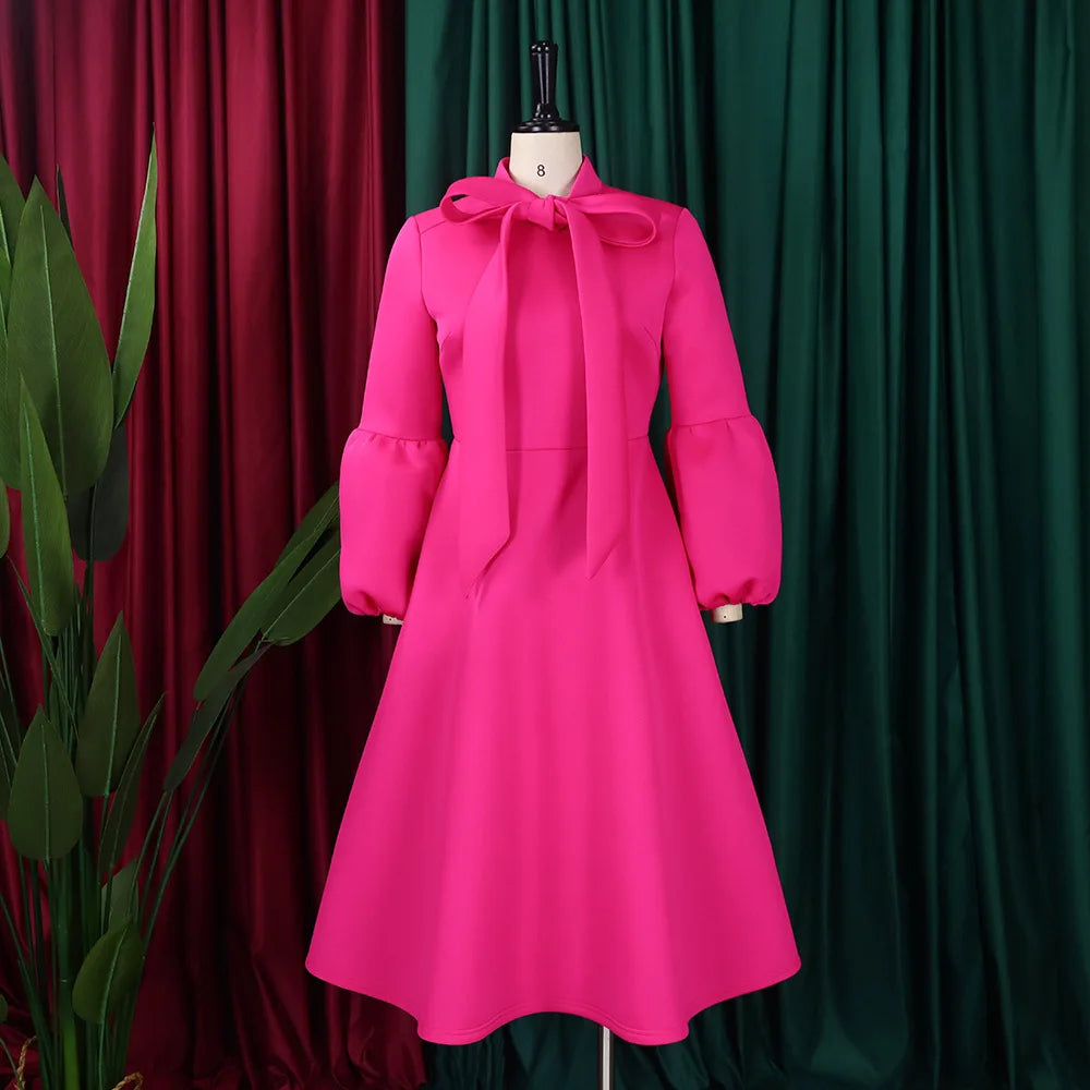 Church Dresses for Black Women African Vintage Fashion Bow Neck Formal Party Dress Ladies Elegant Swing Evening Dress Nice
