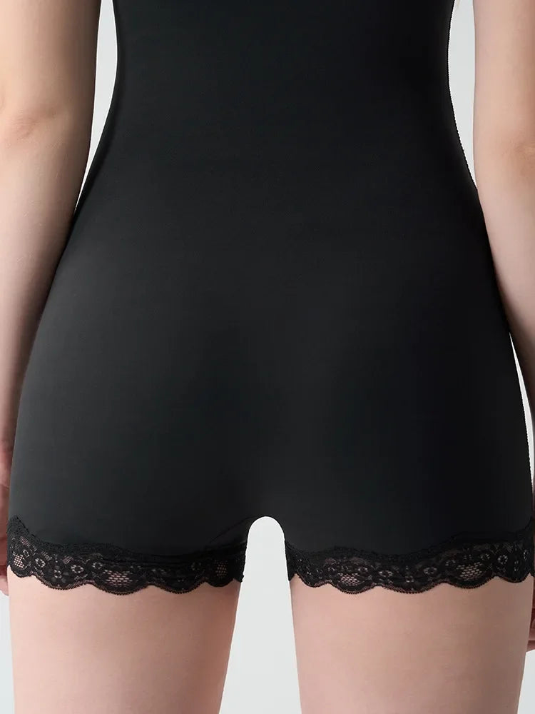 Square Neck Spaghetti Strap Bodysuits Lace Trim Women Sleeveless Slimming Bodycon Jumpsuit Romper