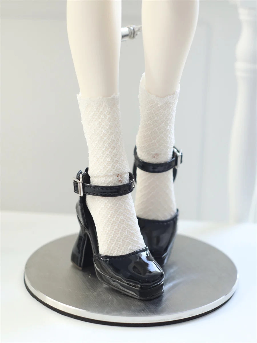 BJD Doll Shoes Toys GL/DFH 1/4 Girls High Heels Square Toe Pink White Black Soft Silk Elegant Glossy Leather Doll Accessories