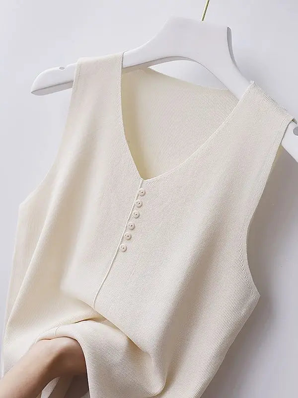 Knitted Vests Women Top V-neck Solid Tank Blusas Mujer De Moda 2026 Summer New Fashion Female Sleeveless Casual Thin Tops