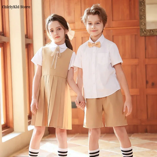 Boys Shirt Shorts Girls Pleated Preppy Dress Outfits Kids Japan Korean Clothes Set Child Students Summer British School Uniforms