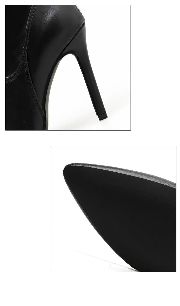 Women Chap Boots Stretch Zip Up Waist Belt Pointed Toe High Heels Boots Thigh High Shoes Sexy Ladies  Stilettos Large Size 35-43