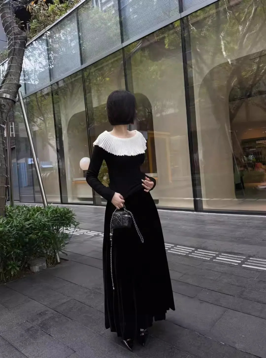 Women's Solid Color Slash Neck Ruffles Sweater Short Pullover Korean Fashion Chic Retro Style for Autumn Winter