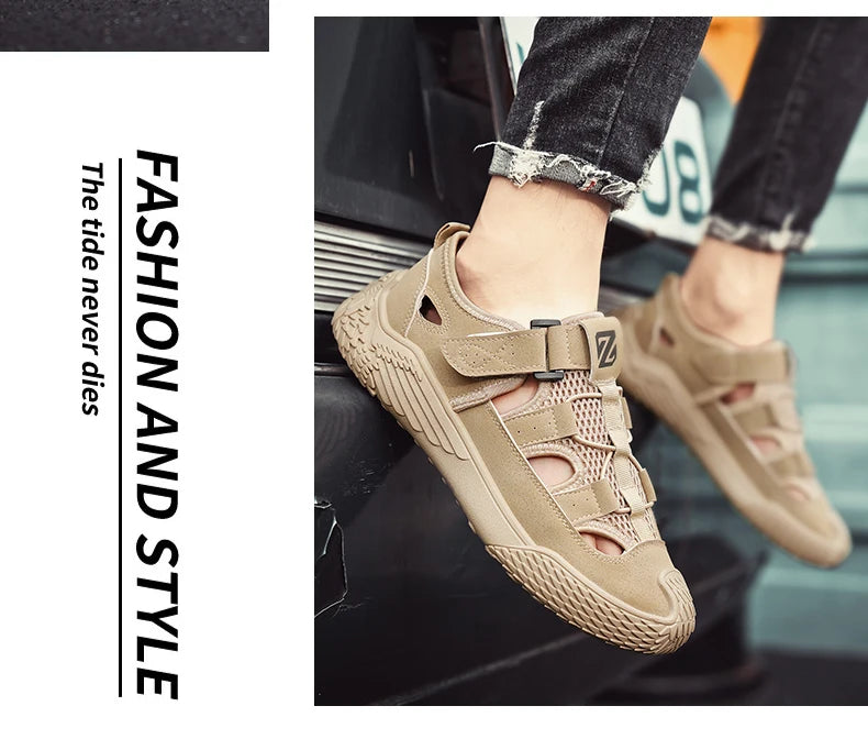 Large Size Sandals for Men, New Summer Style, Trendy, Versatile, Casual Sports Sandals, Soft-Soled Hollow Beach Shoes for Men
