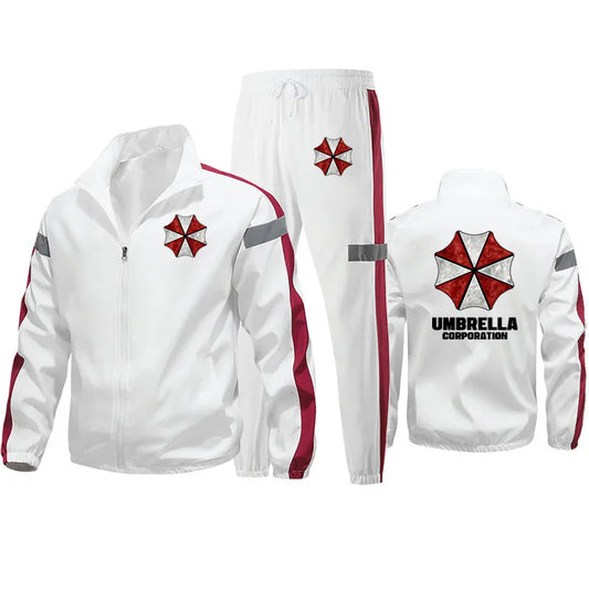 Outdoor Men's sportswear set (Jacket + Sweatpants) umbrella corporation print Zip-up Tracksuit Branded men's sweatshirt set