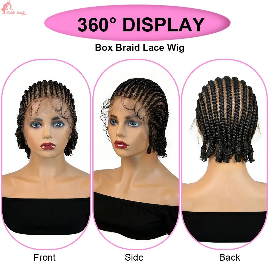 Short Bob Cornrow Braided Wigs Synthetic Full Lace Braids Wigs With Curly End For Black Women Handmade Knotless Box Braiding Wig