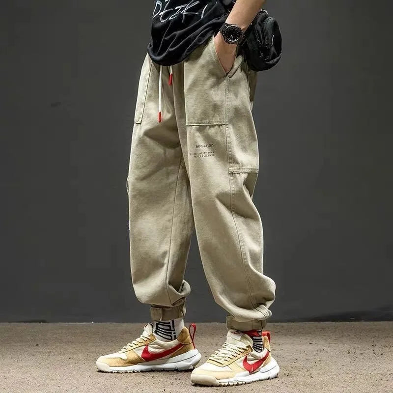 Men's Workwear Trousers Summer Sports Trendy Nine-Piece Cuffed Large Size Long Pants High Street Spring Autumn Casual Men's P...