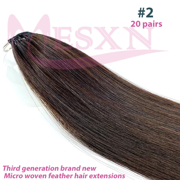 MESXN Double line New Feather hair extensions 100% Human Hair Real Natural Hair Comfortable and Invisible Brown Blonde 613