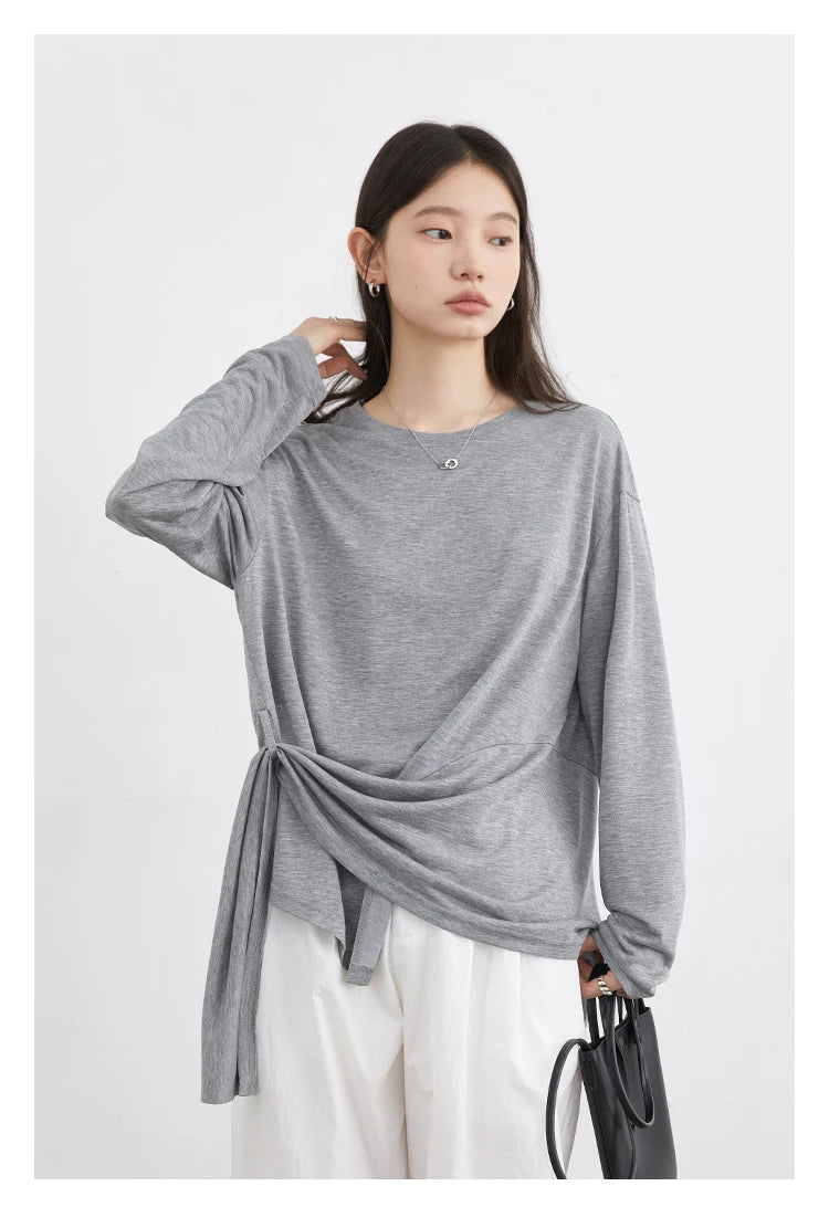 CHIC VEN Fashion Women's Pullovers Tees O Neck New Loose Solid Long Sleeve Female T-shirt Thin Female Top Spring Autumn 2025
