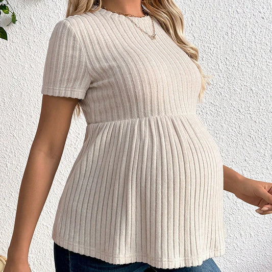 Pregnant Women Clothing Knitted Tees Maternity Clothes Pregnant Women Short Sleeve Monochrome Daily Leisure T-shirt