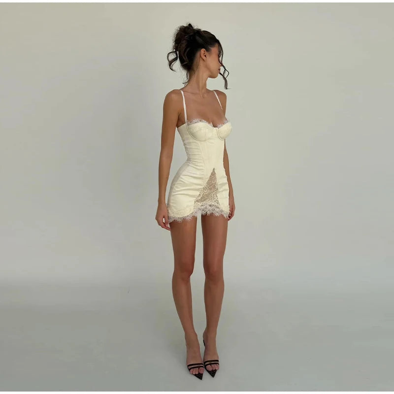 Sexy Lace Strap Casual Dress For Women V Neck Sleeveless Slim A Line Mini Summer Dresses Lady New High Street Party Robe 2026