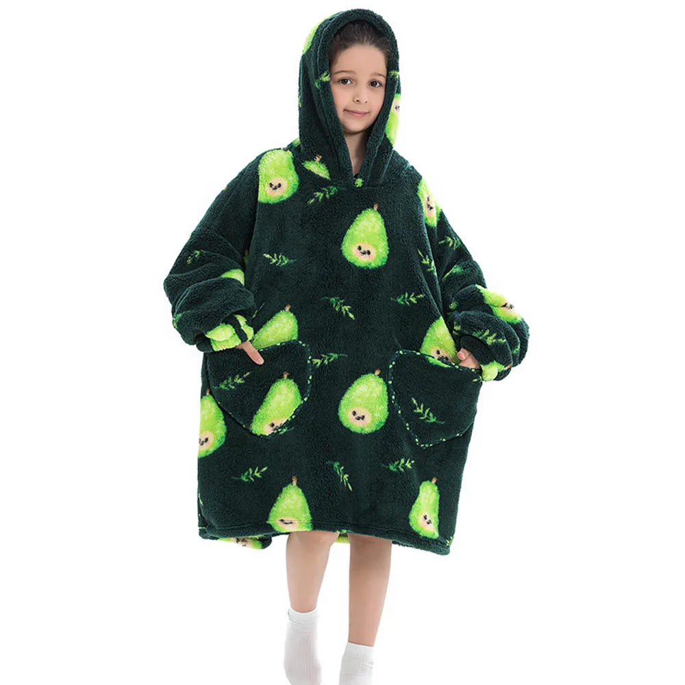 Girls Winter Clothes Flannel Thick Hoodies Super Warm Children's Sweaters Kids Hooded Loose Clothing Homewear Wearable Blankets