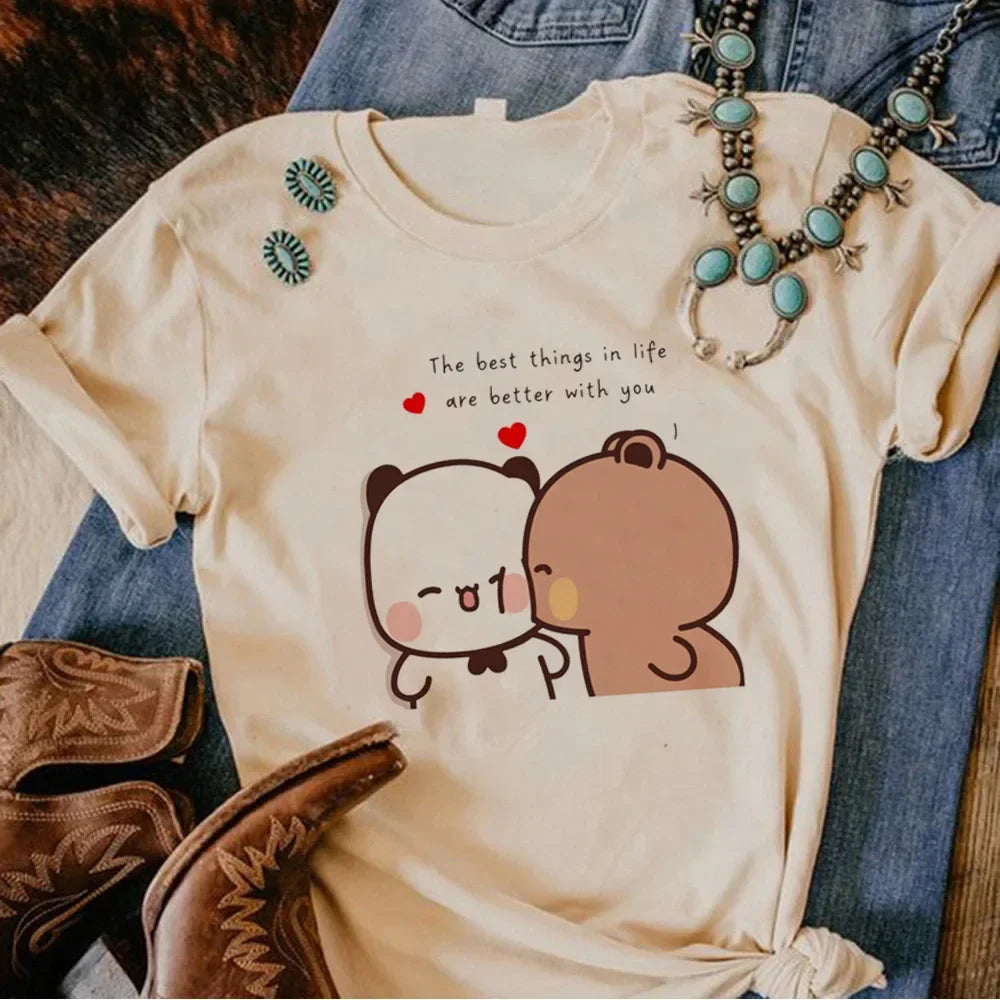 Bubu Dudu Panda Bear Tshirts Short Sleeve Summer Women Tee-shirt Cartoon Graphic Printing Tshirts Casual  Harajuku Sleeve Casual