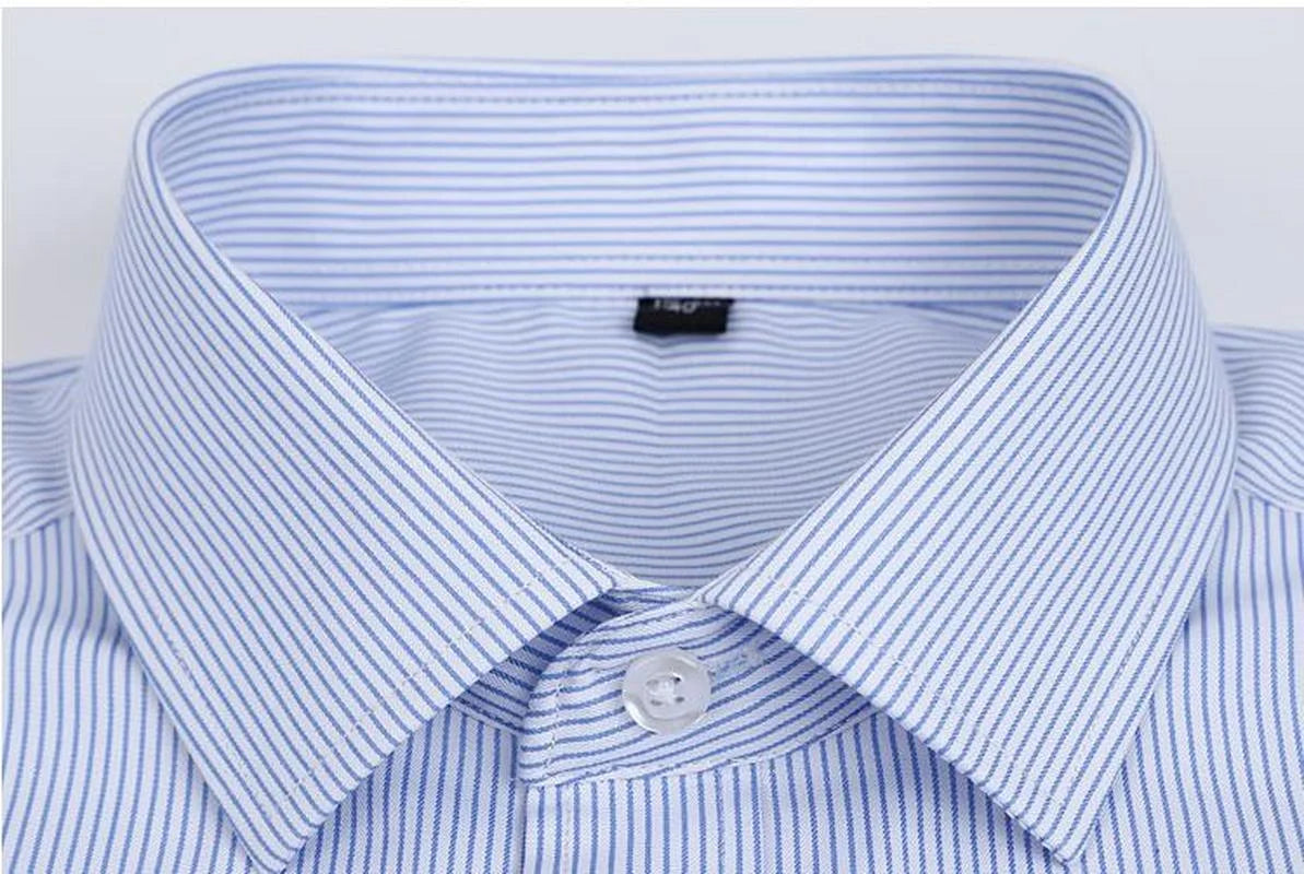 Quality Plus Size S To 8xl Formal Shirts for Men Striped Long Sleeved Non-iron Slim Fit Dress Shirts Twill Social Man's Clothing
