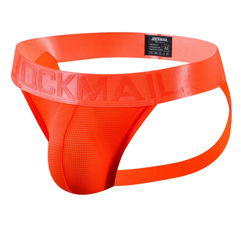 JOCKMAIL Sexy Men's G-string Fashion Low Waist Solid Color Male Thongs Underwear Breathable Mesh Sports Underpants Shorts