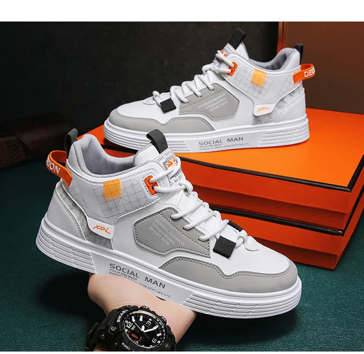Men's Trend Casual Shoes Leather Shoes White Sneakers Leisure Male Sneakers Non-slip Footwear Men Vulcanized Shoes Size 39-46