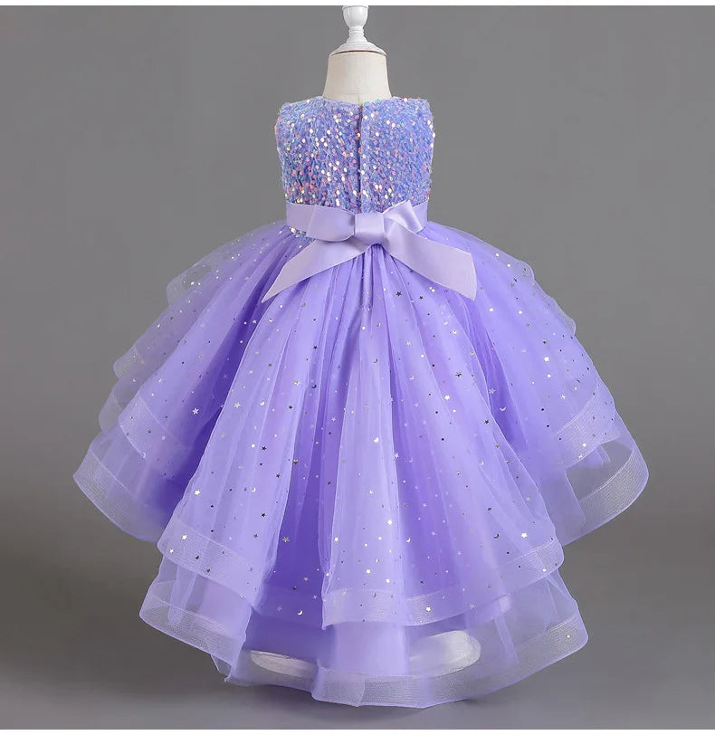 Flower Girls Princess Sequins Baby Wedding Christmas Party Trailing Dress Teenager Children Kids Elegant Vestidos for 3-15Years