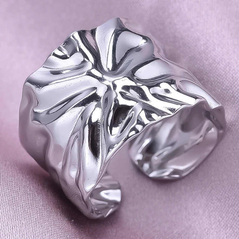 1/2/3pcs Mix Color Chunky Wide Ring Open Stainless Steel Rings For Women Men Accessories Irregular Surface Kpop Fashion Jewelry