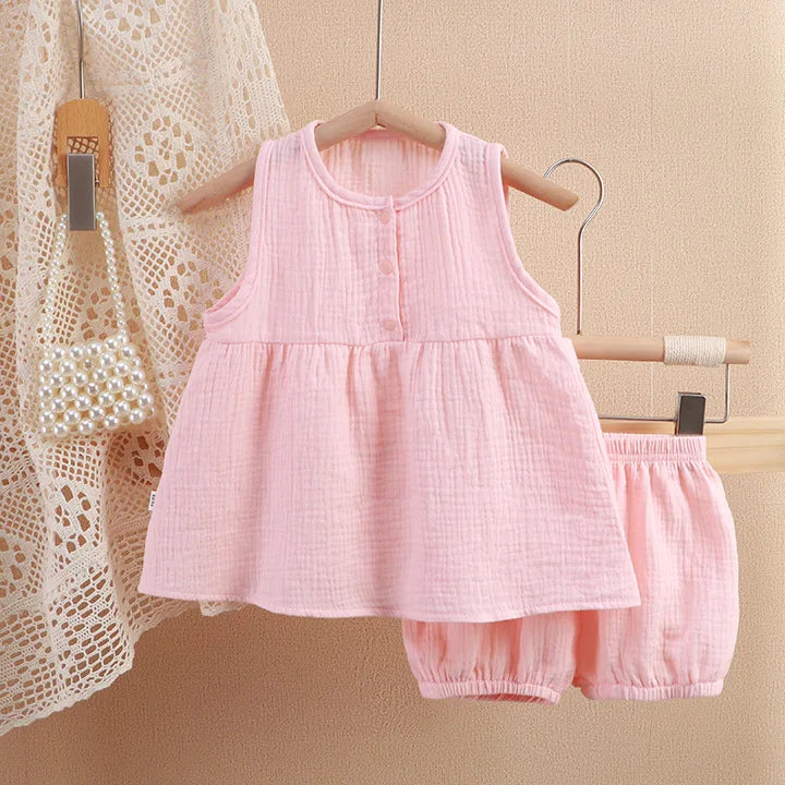 Toddler Girl Outfit Cotton Set 1-5Y Kids Girls Sleeveless Ruffle Top and Shorts Cute Casual Summer Children's Clothing Wear