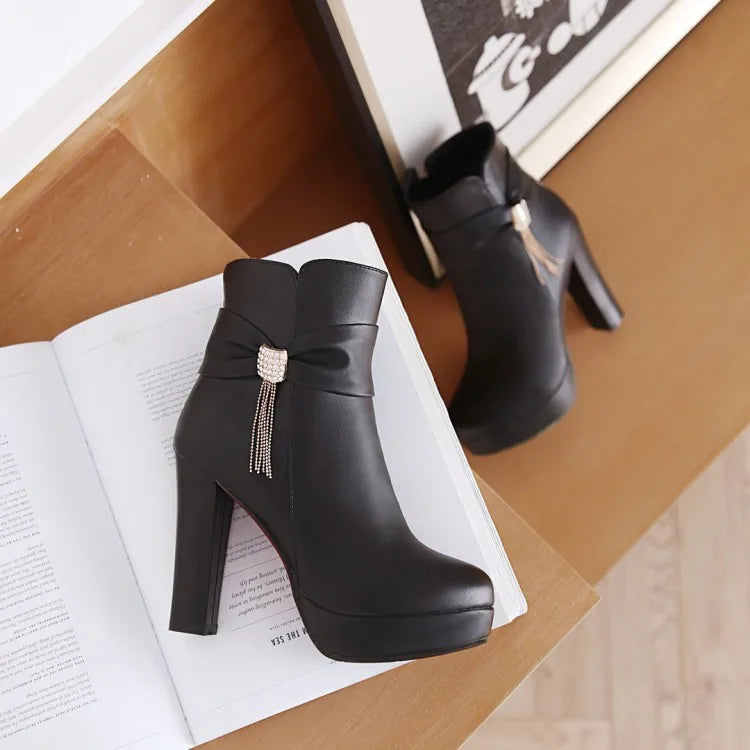 Brand Ankle Boots For Women Platform Fashion High Heel Short Boot Large Size Zipper Autumn Winter Black White Pink Women Shoes