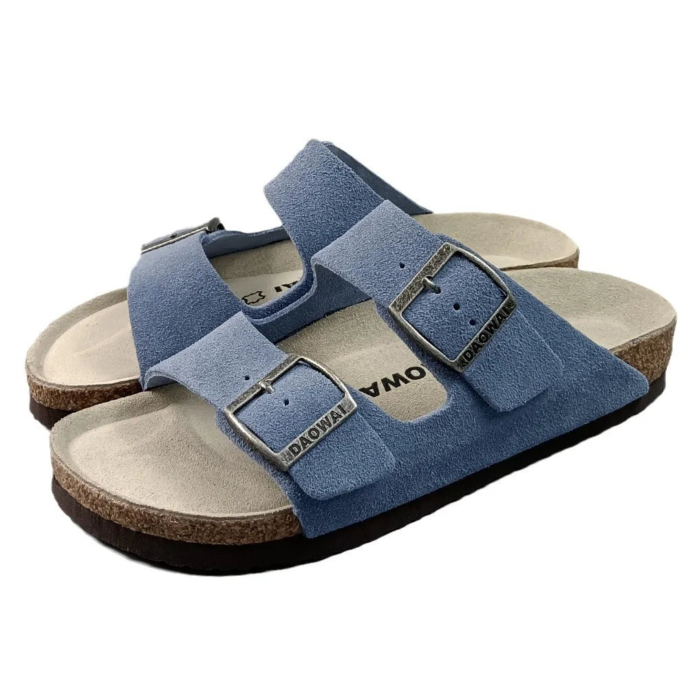 Genuine Leather Men Women Cow Suede Slippers Boy Girl Beach Slides Classic Cork Footbed Women Sandals  With Orthopedic Diabetic