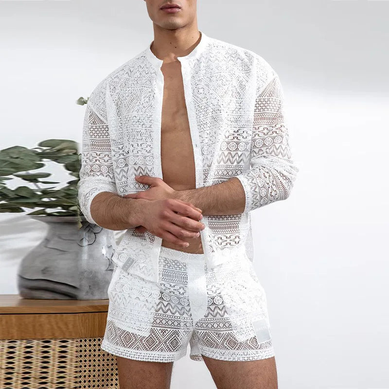 Long sleeved shirt casual shorts fashionable men's suit men's suit with summer suit sportswear