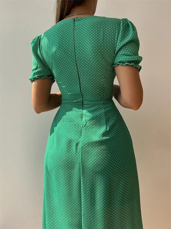 2024 Summer Fashion Summer Skirt Holiday Style Sexy Women's Dress V-neck Single Breasted Shrugged Mid Length Dress