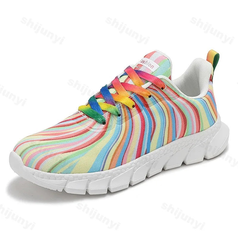 2025 Autumn Fashion Lace Up Women's Colored Low Top Casual Single Shoes Comfortable Versatile Mesh Breathable Non Slip Sneakers