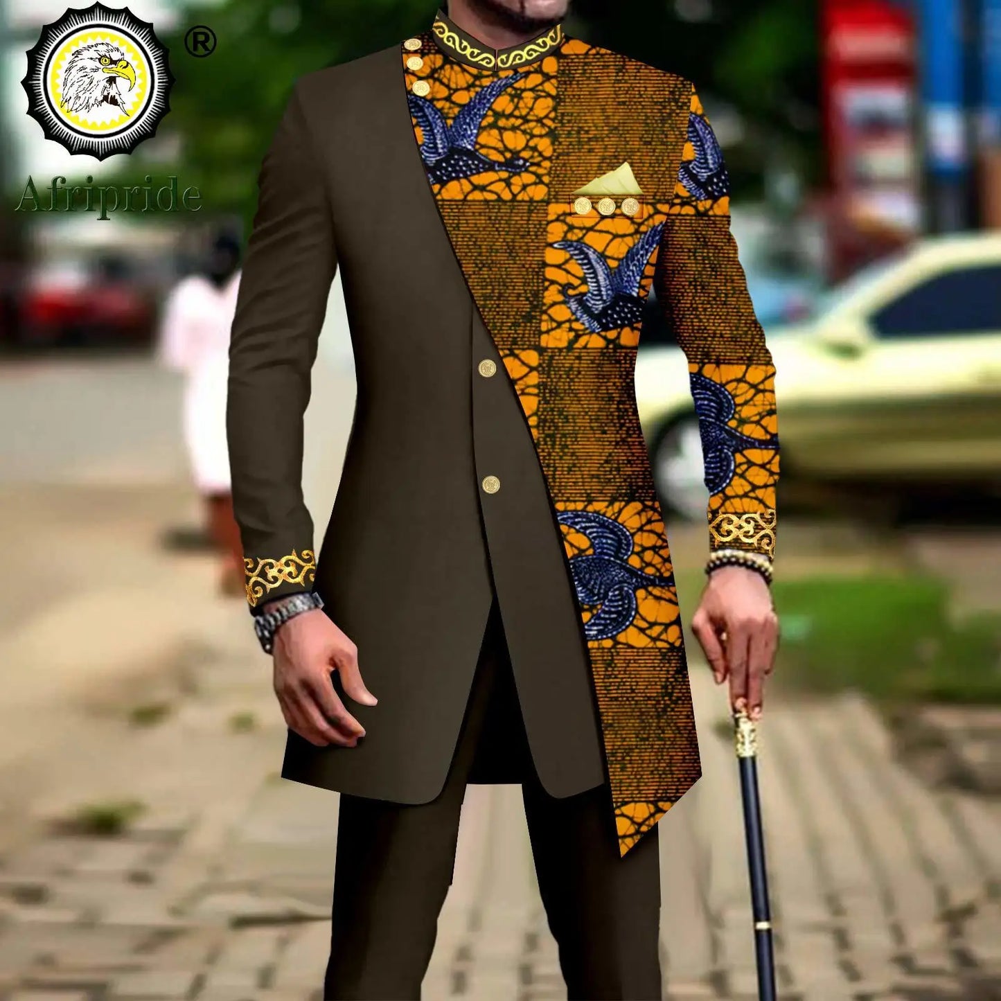 African Suits for Men Embroidery Print Blazer and Pants Set Business Dress Suit with Kerchief Party Wedding Evening A2316023