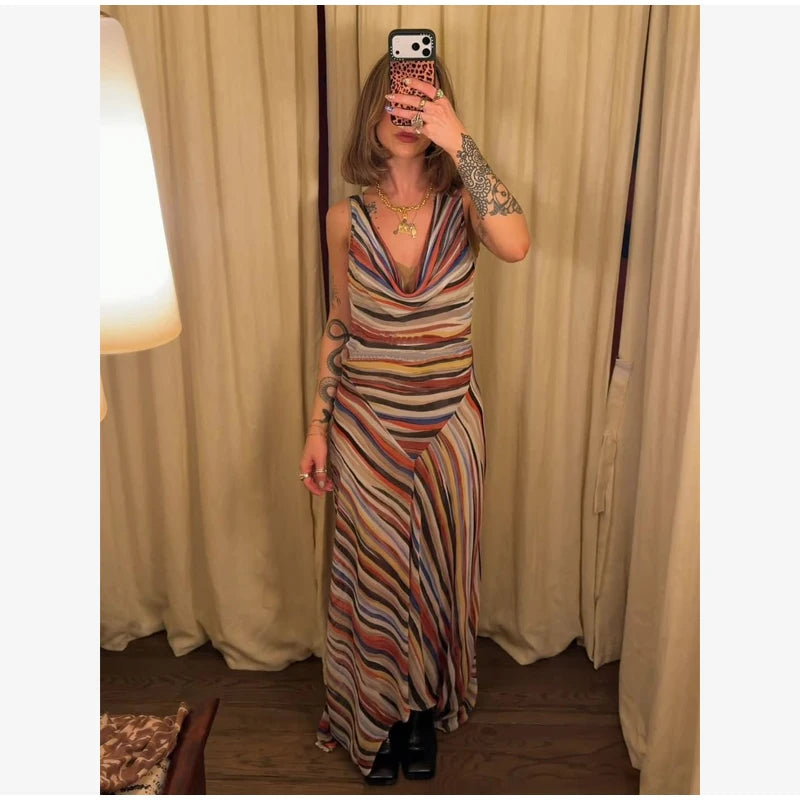 Retro Polka Dot Sling Maxi Dress Woman Sexy U-neck Sleeveless Waist-cinching Bodycon Dresses 2026 Summer Party Vacation Robes