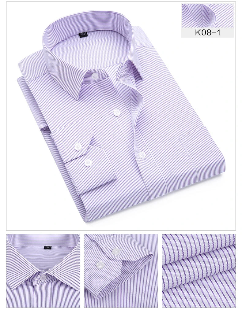 Quality Plus Size S To 8xl Formal Shirts for Men Striped Long Sleeved Non-iron Slim Fit Dress Shirts Twill Social Man's Clothing