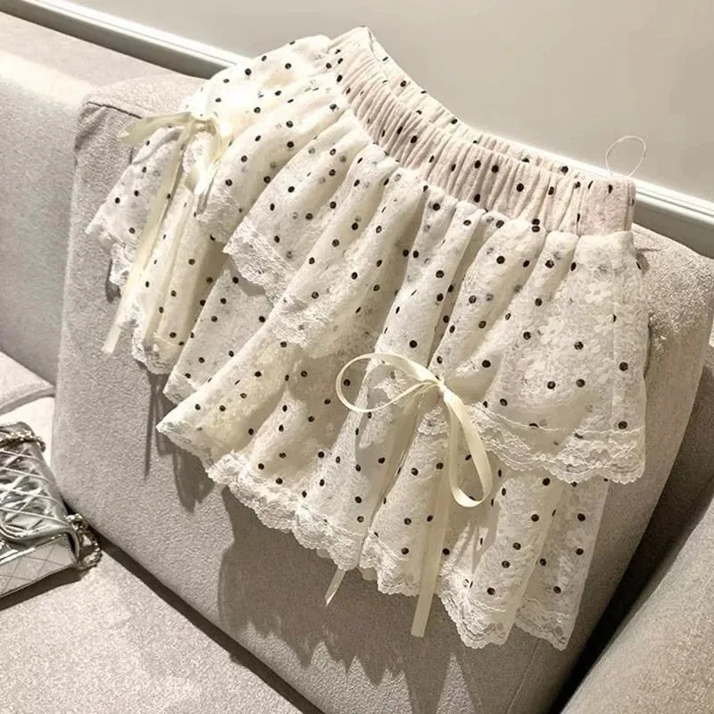 Mini Skirts for Women Sweet Cute Jupe Fashion Summer Japanese 2025 Faldas Mujer De Moda Bow Polka Dot Ruffles Y2k Skirt