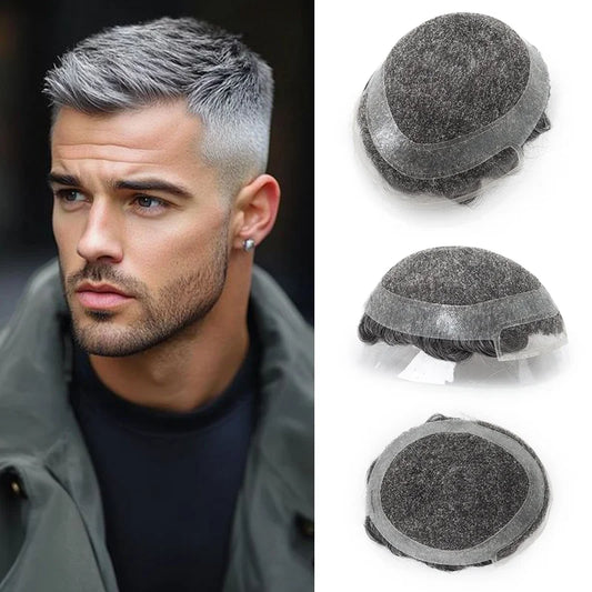 Hollywood Men Toupee Lace & PU Base Human Hair Replacement System Unit for Men Durable Male Hair Prosthesis Wigs