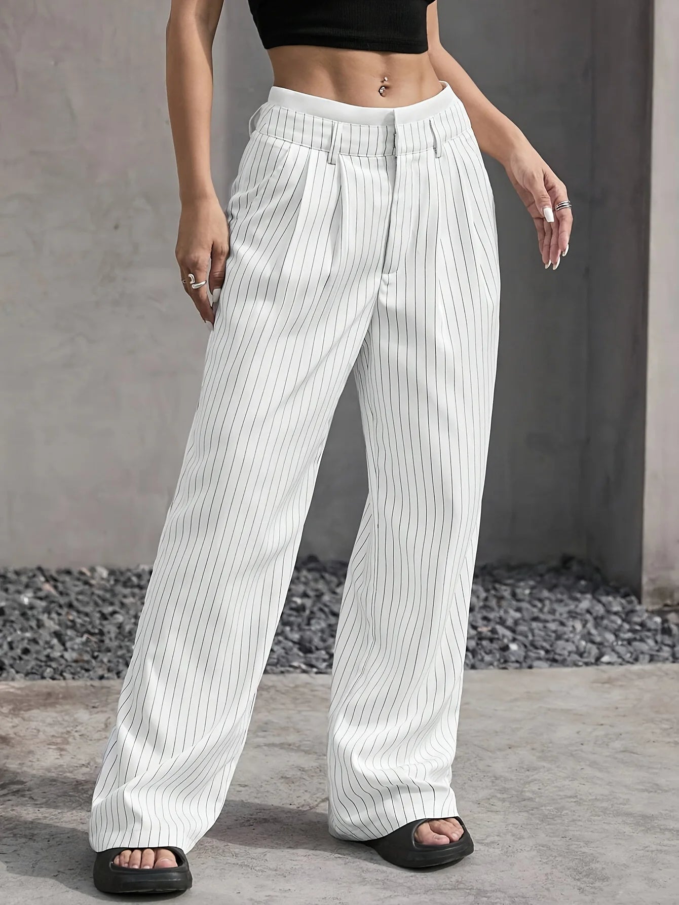 Fashion Pants Women's Stripe Straight Pants 2024 Autumn Winter High Waisted Casual Suit Pants Office Lady Women Trousers Bottoms BAZAARHUBO