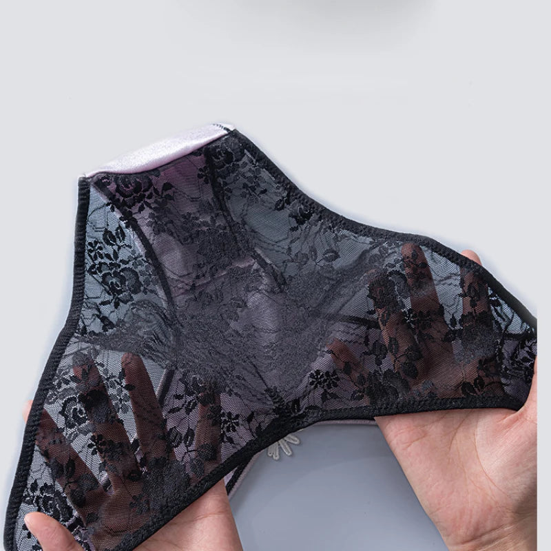 European Sizes Satin Luxury Style Women Sexy Low Waist V Shape Lace Flower Underwear Breathable High Stretch Soft Panties Breifs