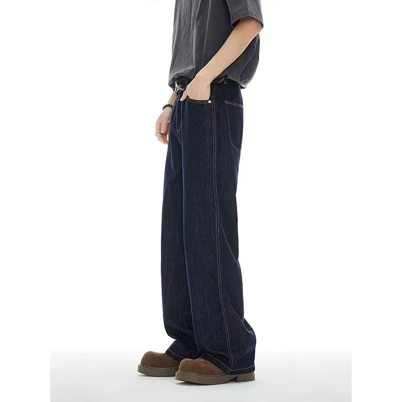 American Style Vintage Black Blue Men Jeans Fashion Straight Leg Loose Denim Pants Male Comfortable Daily Commute Trousers