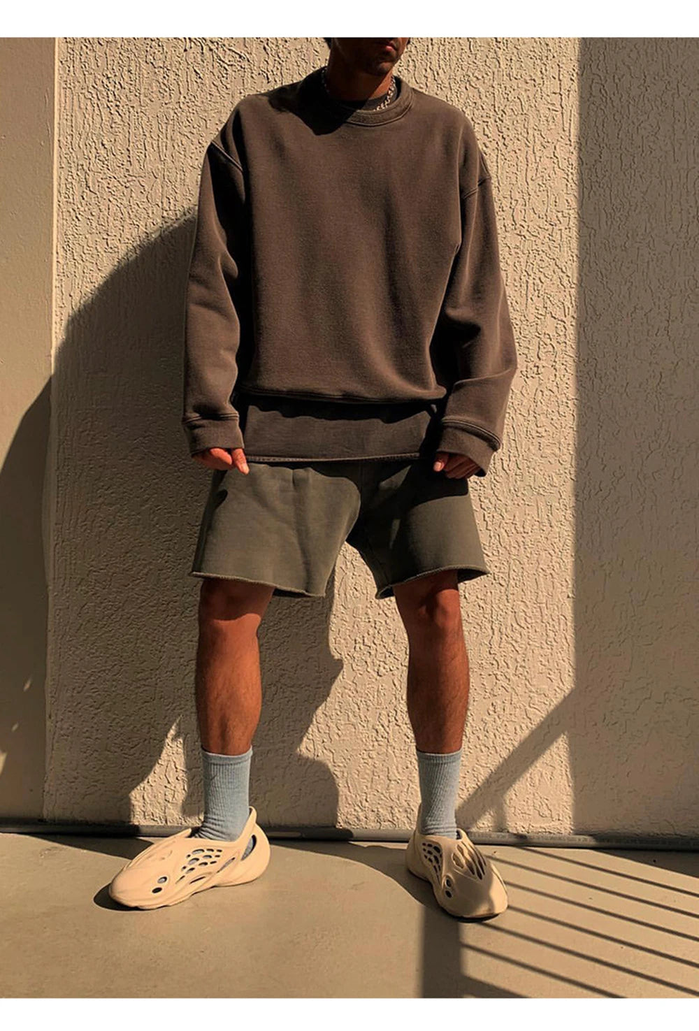 Men Cotton Shorts Thick 380g Bodybuilding Short Sweatpants Fitness Jogger Gym Men Kanye Grey West Shorts Black Zipper Pockets
