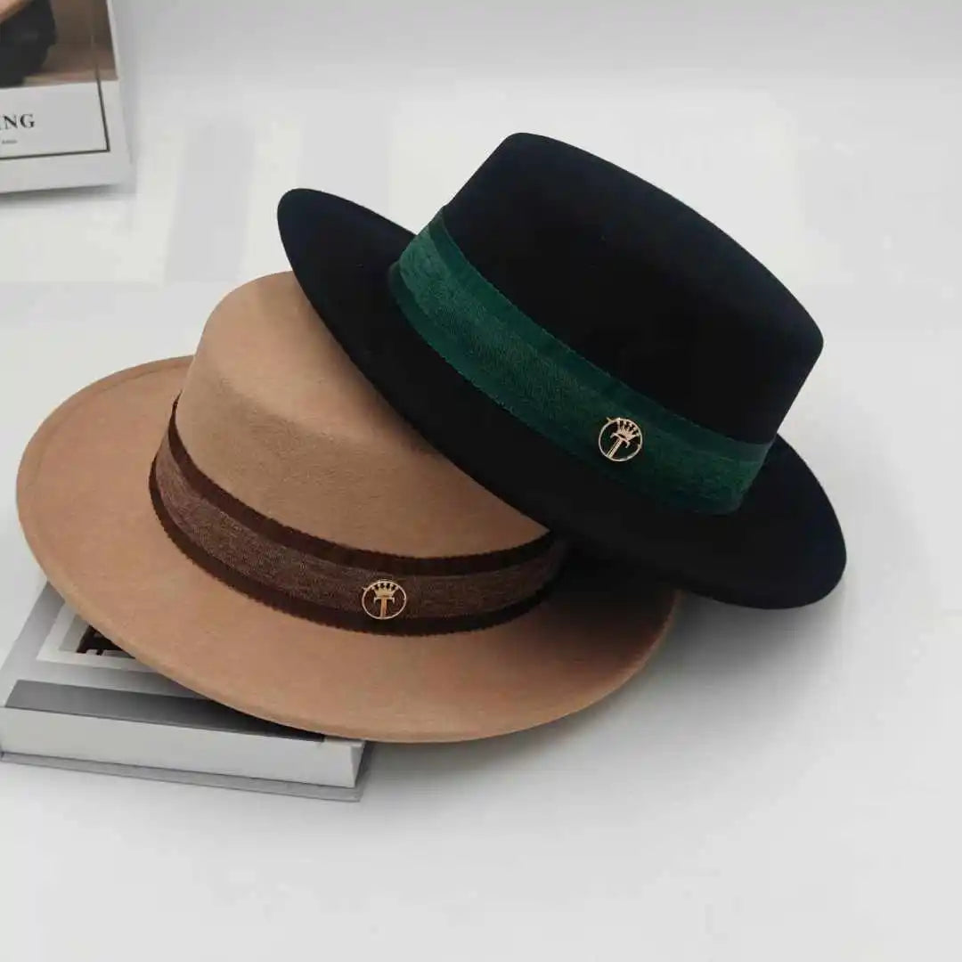 French fashion new autumn and winter all elegant vintage flat top hat women fashion wool felt hat