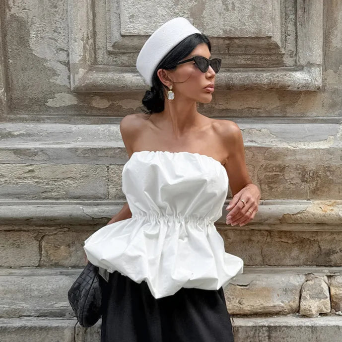 SuperAen European and American Style Fashion Design Sexy Top Unique Design Summer 2026 New White Folds Slimming Tops