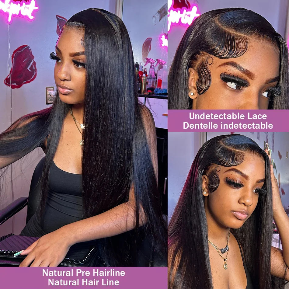 200% Bone Straight 13x6 HD Transparent Lace Frontal Human Hair Wigs Brazilian 30 40 Inch 13x4 Front Wig For Women Pre Plucked