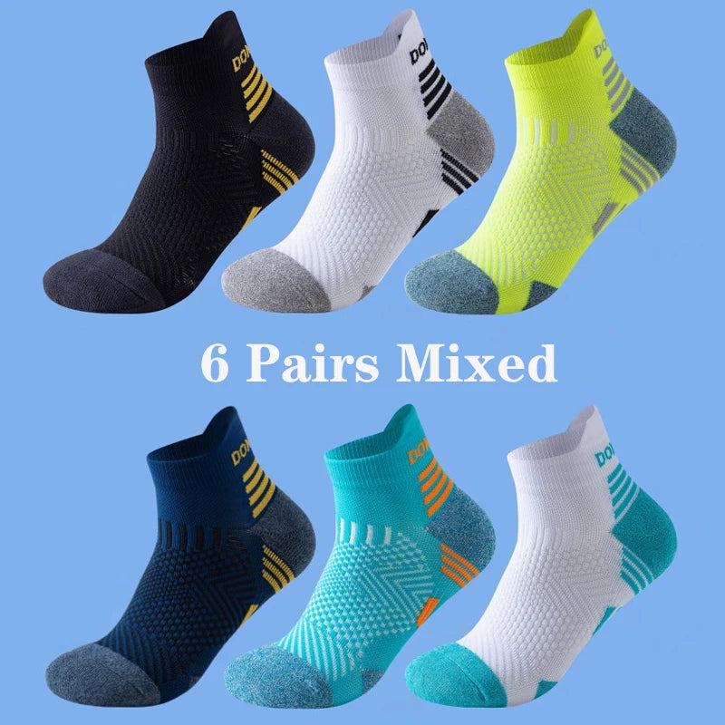 6 Pairs Marathon Running Socks Men Professional Sport Ankle Socks Thickened Towel Cushioned Tube Fitness Short Socks