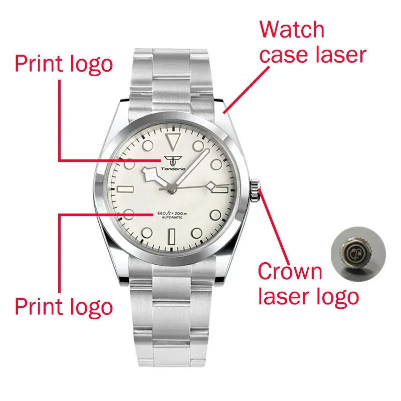 Tandorio Diver 40mm Black Dial Watch Men NH35 PT5000 Watch Automatic Bow Glass Watches for mens