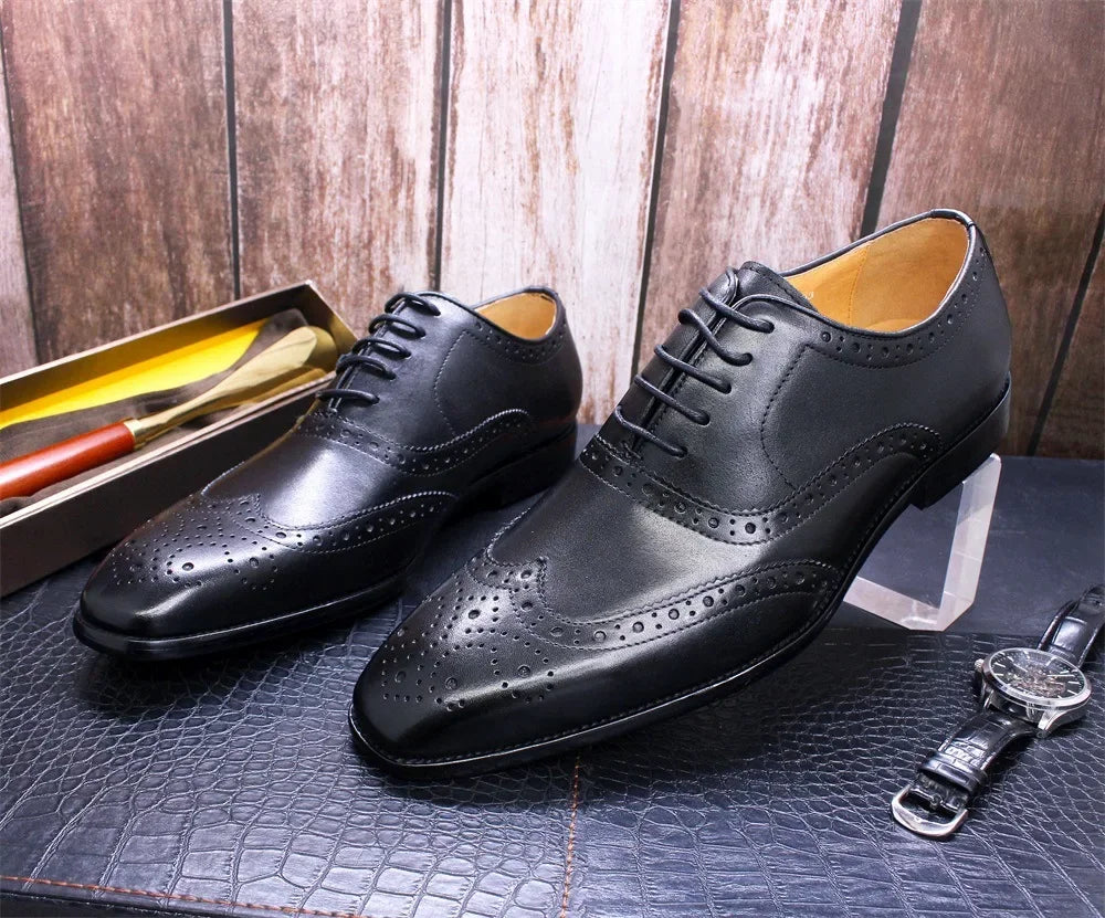 Noble Purple Handmade Mens Brogue Carved Leather Shoes Genuine Leather Men's Dress Shoes Classic Business Formal Shoes for Men